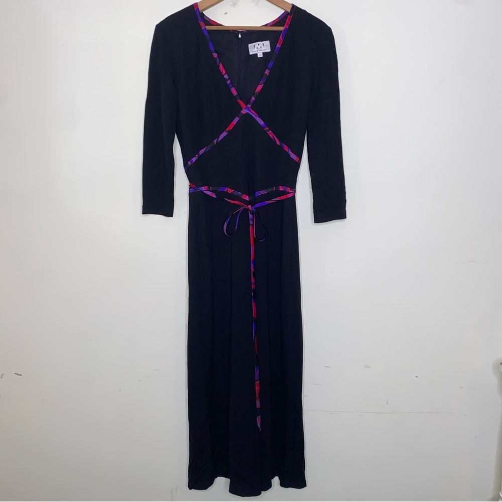 VTG David Meister Size 6 Long Black Formal Wrap Style Dress - Ties Around Waist